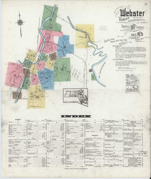 Webster Massachusetts 1920 - Fire Insurance Index - Old Map Reprint