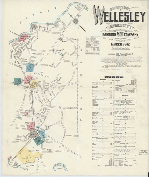Wellesley Massachusetts 1912 - Fire Insurance Index - Old Map Reprint