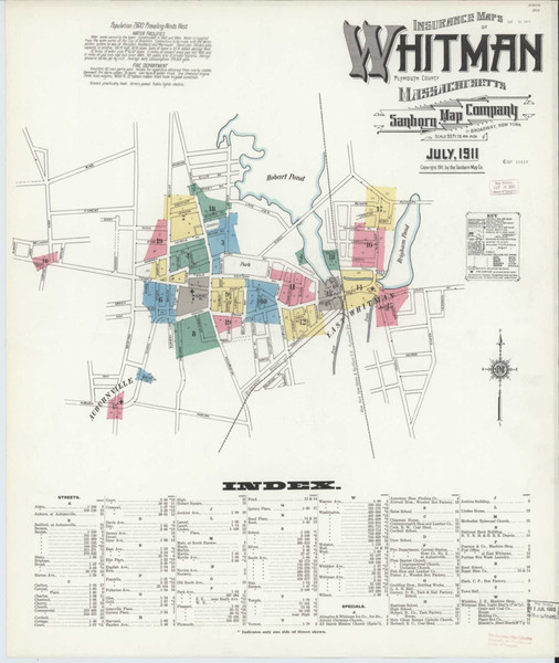 Whitman Massachusetts 1911 - Fire Insurance Index - Old Map Reprint