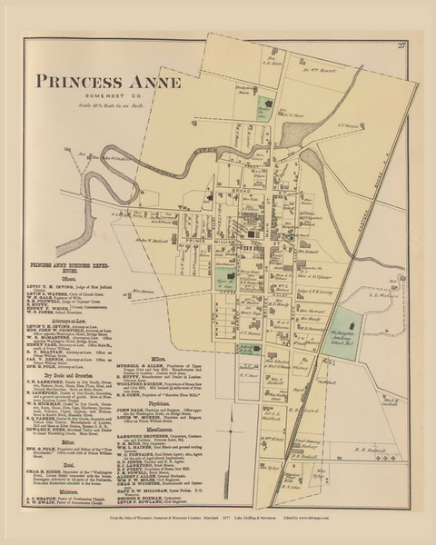 Princess Anne, Maryland 1877 Old Town Map Custom Print - Somerset Co. Princess Anne, Maryland 1877 Old Town Map Custom Print - Somerset Co.