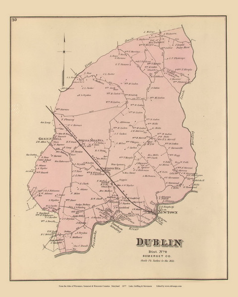 Dublin, Maryland 1877 Old Town Map Custom Print - Somerset Co.