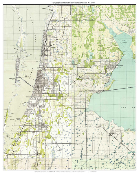Clearwater and Dunedin 1943 - Custom USGS Old Topo Map - Florida