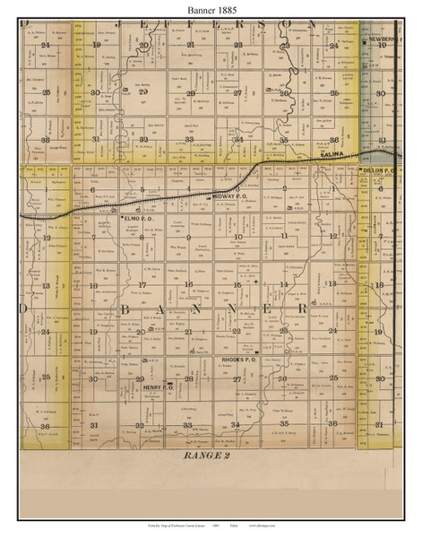 Banner, Kansas 1885 Old Town Map Custom Print - Dickinson Co.