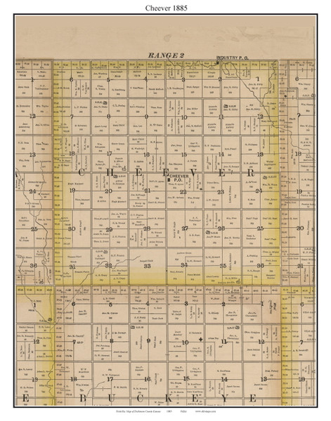 Cheever, Kansas 1885 Old Town Map Custom Print - Dickinson Co.