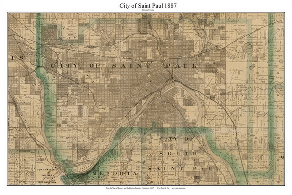 City of Saint Paul, Ramsey Co Minnesota 1887 Old Town Map Custom Print - Ramsey & Washington Cos.