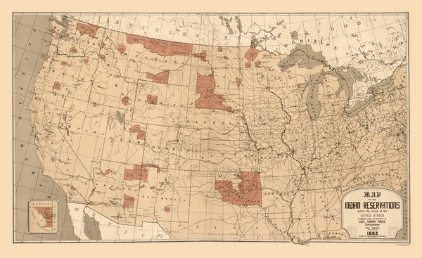 Indian Reservations 1883 Map - USA Reprint  - USA Maps