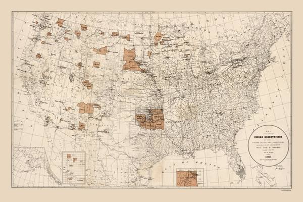 Indian Reservations 1888 Map - USA Reprint  - USA Maps