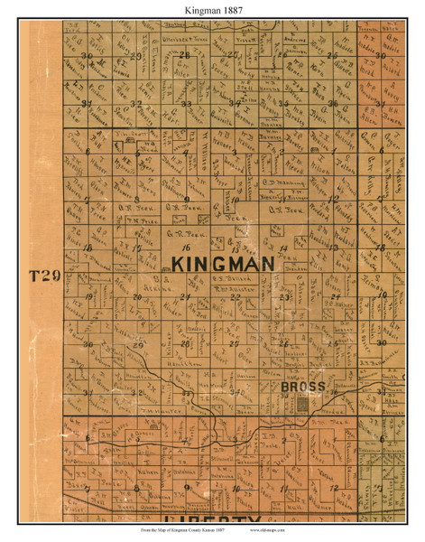Kingman, Kansas 1887 Old Town Map Custom Print - Kingman Co