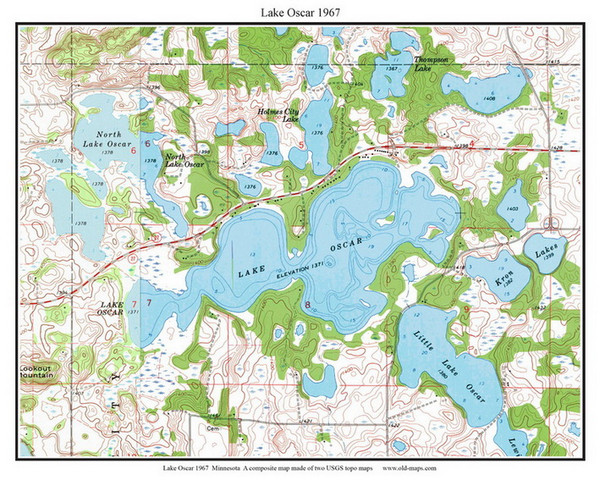 Lake Oscar 1967 - Custom USGS Old Topo Map - Minnesota - DTL - South