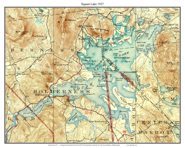 Squam Lake 1927 - Custom USGS Old Topo Map - New Hampshire