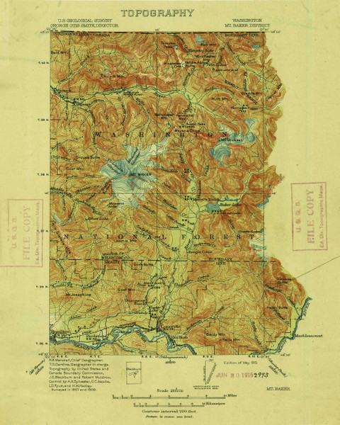 Mount Baker MT, Washington 1909 (1915b) USGS Old Topo Map Reprint 30x30 WA Quad 242613 Mount Baker MT, Washington 1909 (1915b) USGS Old Topo Map Reprint 30x30 WA Quad 242613