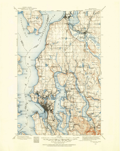 Snohomish, Washington 1895 (1954) USGS Old Topo Map Reprint 30x30 WA Quad 243811