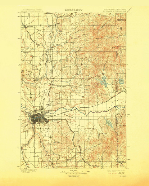 Spokane, Washington 1901 (1915) USGS Old Topo Map Reprint 30x30 WA Quad 243947