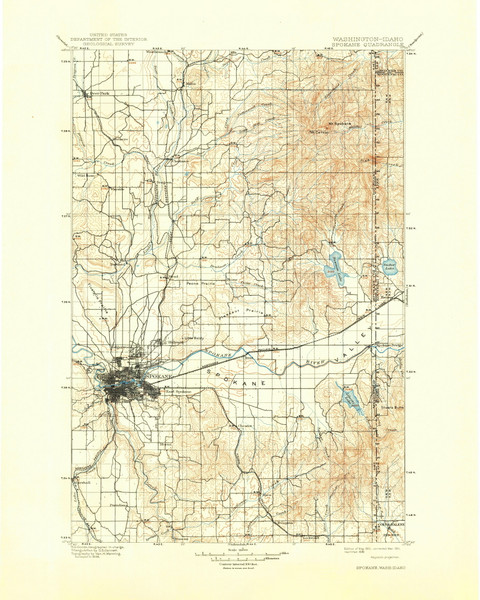 Spokane, Washington 1901 (1939) USGS Old Topo Map Reprint 30x30 WA Quad 243949