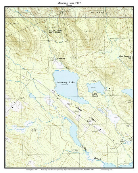 Manning Lake 1987 - Custom USGS Old Topo Map - New Hampshire - Lake Winnipesaukee Area Manning Lake 1987 - Custom USGS Old Topo Map - New Hampshire - Lake Winnipesaukee Area
