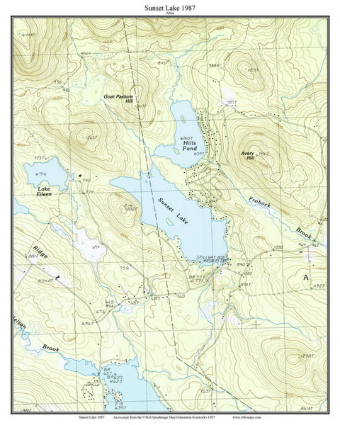 Sunset Lake 1987 - Custom USGS Old Topo Map - New Hampshire - Lake Winnipesaukee Area