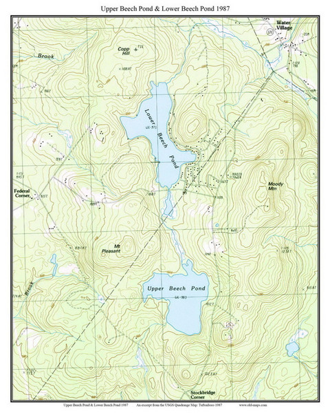 Upper Beech Pond and Lower Beech Pond 1987 - Custom USGS Old Topo Map - New Hampshire - Lake Winnipesaukee Area