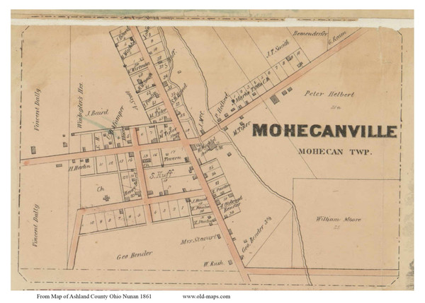 Mohecanville Village - Mohecan, Ohio 1861 Old Town Map Custom Print - Ashland Co. (Nunan)