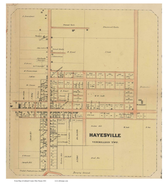 Hayesville - Vermillion, Ohio 1861 Old Town Map Custom Print - Ashland Co. (Nunan)
