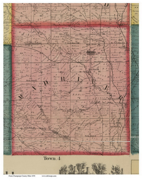 Mad River, Ohio 1858 Old Town Map Custom Print - Champaign Co.