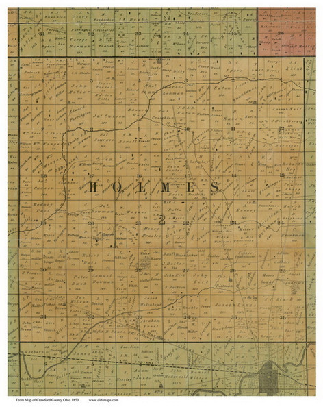Holmes, Ohio 1850 Old Town Map Custom Print - Crawford Co.
