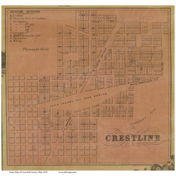 Crestline - Jackson, Ohio 1850 Old Town Map Custom Print - Crawford Co.