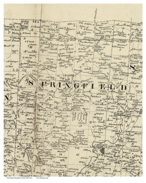 Springfield, Ohio 1847 Old Town Map Custom Print - Hamilton Co.
