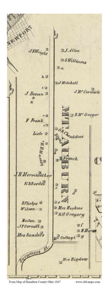 Mt. Auburn - Mill Creek, Ohio 1847 Old Town Map Custom Print - Hamilton Co.