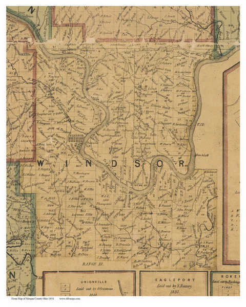 Windsor, Ohio 1854 Old Town Map Custom Print - Morgan Co.