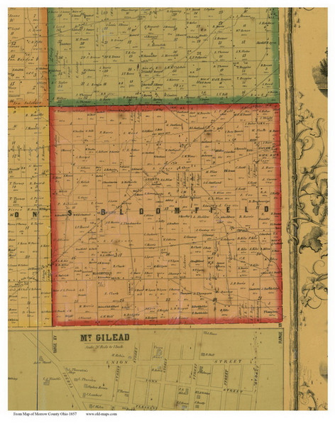 South Bloomfield, Ohio 1857 Old Town Map Custom Print - Morrow Co. South Bloomfield, Ohio 1857 Old Town Map Custom Print - Morrow Co.