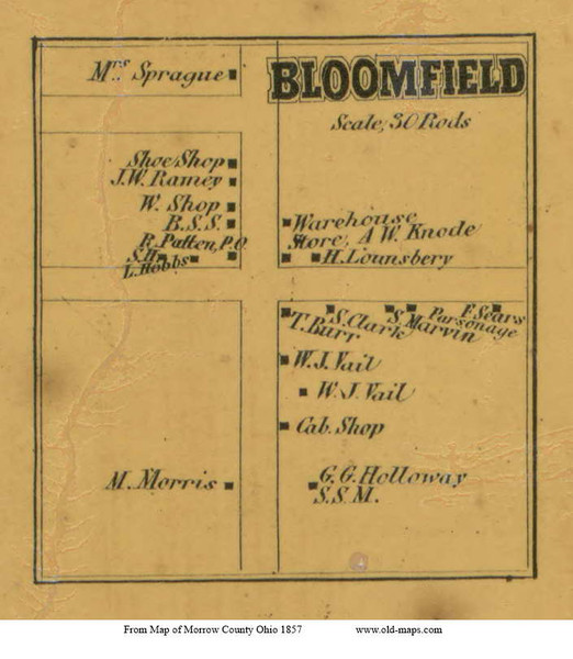 Bloomfield - South Bloomfield, Ohio 1857 Old Town Map Custom Print - Morrow Co. Bloomfield - South Bloomfield, Ohio 1857 Old Town Map Custom Print - Morrow Co.