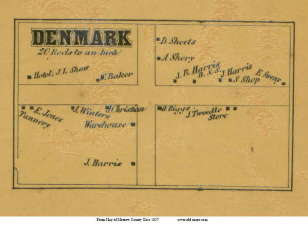 Denmark - Canaan, Ohio 1857 Old Town Map Custom Print - Morrow Co.