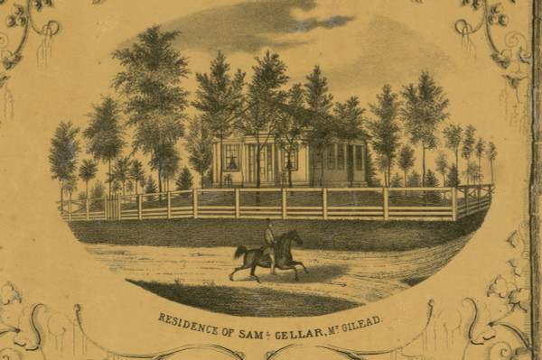 Mount Gilead Geller Residence - Morrow Co., Ohio 1857 Old Town Map Custom Print - Morrow Co. Mount Gilead Geller Residence - Morrow Co., Ohio 1857 Old Town Map Custom Print - Morrow Co.