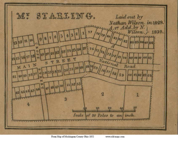 Mount Starling - Hopewell, Ohio 1852 Old Town Map Custom Print - Muskingum Co.