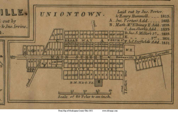 Uniontown - Newton, Ohio 1852 Old Town Map Custom Print - Muskingum Co.