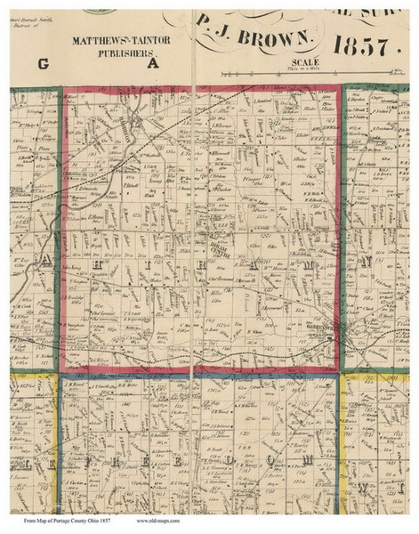 Hiram, Ohio 1857 Old Town Map Custom Print - Portage Co. Hiram, Ohio 1857 Old Town Map Custom Print - Portage Co.