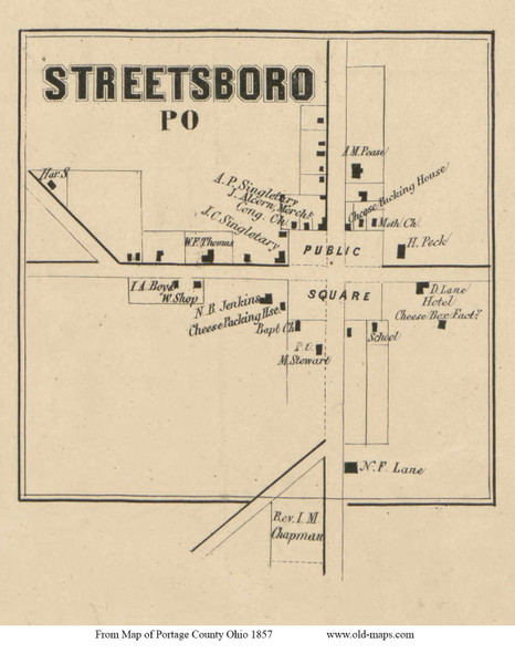 Streetsboro Village - Streetsboro, Ohio 1857 Old Town Map Custom Print - Portage Co.