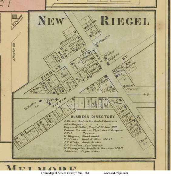 New Riegel - Big Spring, Ohio 1864 Old Town Map Custom Print - Seneca Co.