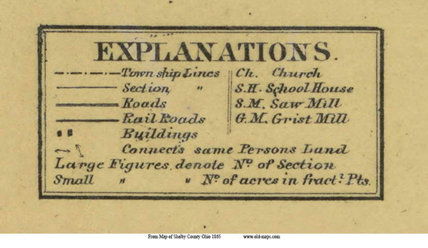 Map Key - Shelby Co., Ohio 1865 Old Town Map Custom Print - Shelby Co.