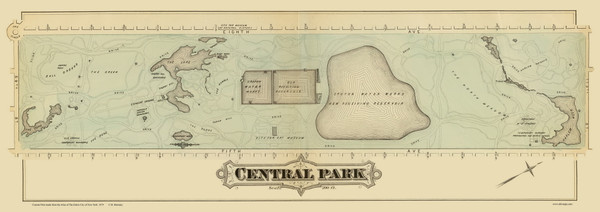 NY 1879 - Old Map of Central Park, Manhattan - Old Map Reprint NYC Small Areas