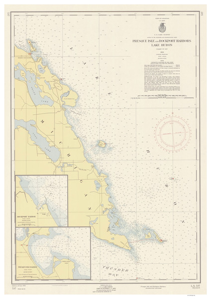 Presque Isle and Stoneport Harbors 1955 Lake Huron Harbor Chart Reprint Great Lakes 5 - 537