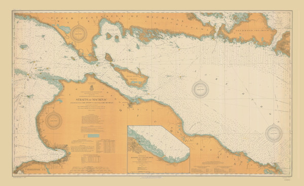 Straits of Mackinac 1911 Northwest Lake Huron Harbor Chart Reprint Great Lakes 6 - 6