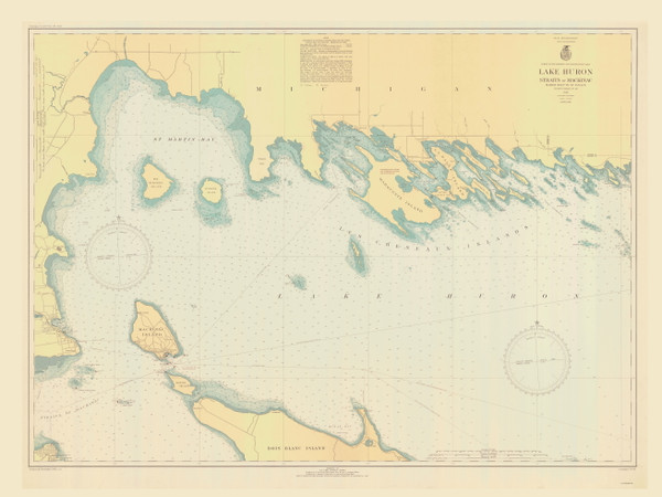 De Tour Passage to Waugoshance Point 1942 Northwest Lake Huron Harbor Chart Reprint Great Lakes 6 - 60