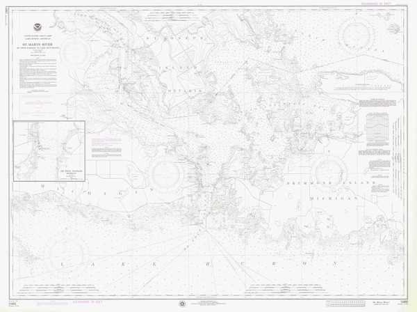 De Tour Passage to Munuscong Lake 1976 Northwest Lake Huron Harbor Chart Reprint Great Lakes 6 - 61