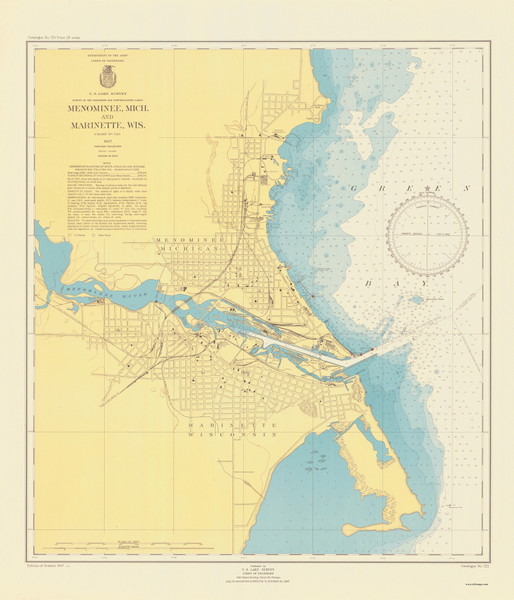 Menominee and Marinette Harbors 1947 Lake Michigan Harbor Chart Reprint Great Lakes 7 - 723