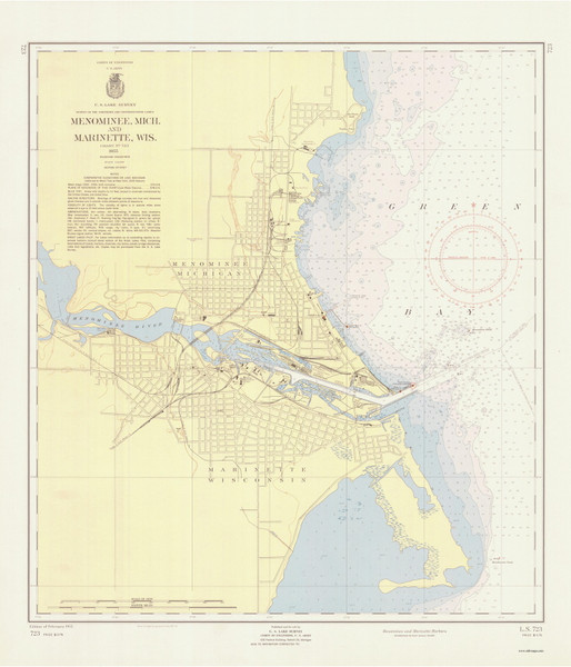 Menominee and Marinette Harbors 1955 Lake Michigan Harbor Chart Reprint Great Lakes 7 - 723