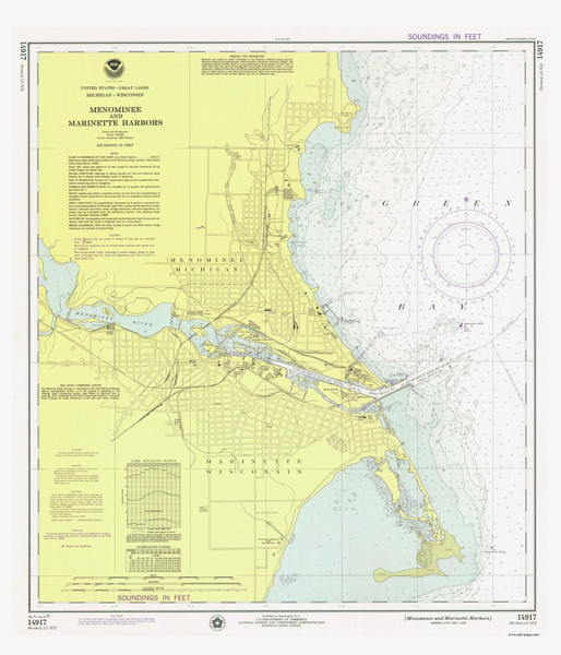 Menominee and Marinette Harbors 1975 Lake Michigan Harbor Chart Reprint Great Lakes 7 - 723