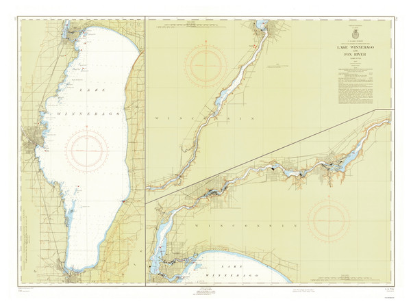 Lake Winnebago and Fox River 1957 Lake Michigan Harbor Chart Reprint Great Lakes 7 - 726