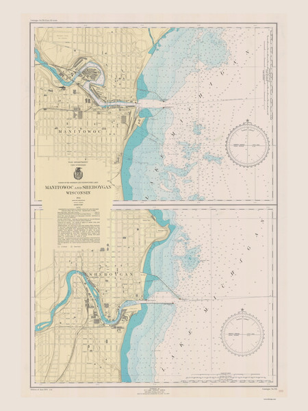 Manitowoc and Sheboygan 1944 Lake Michigan Harbor Chart Reprint Great Lakes 7 - 735