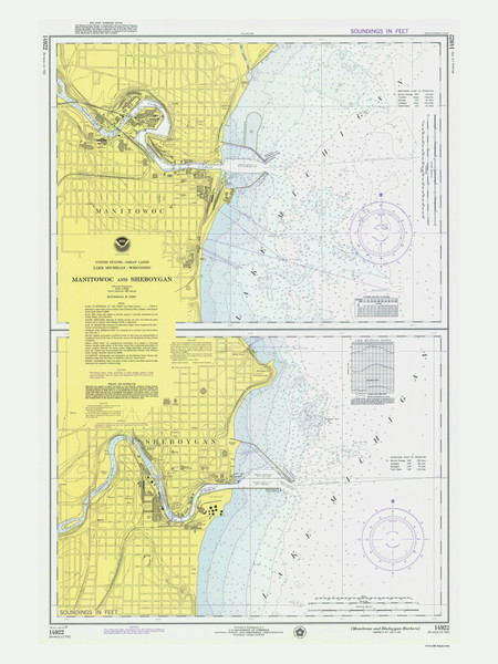Manitowoc and Sheboygan 1975 Lake Michigan Harbor Chart Reprint Great Lakes 7 - 735